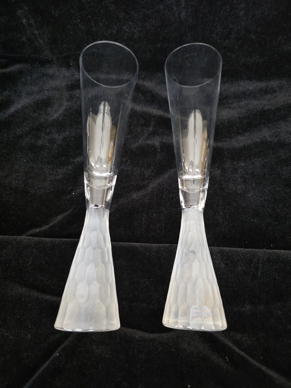 2-Vintage 1970 Roost San Francisco Clear and Frosted White Champagne Flutes